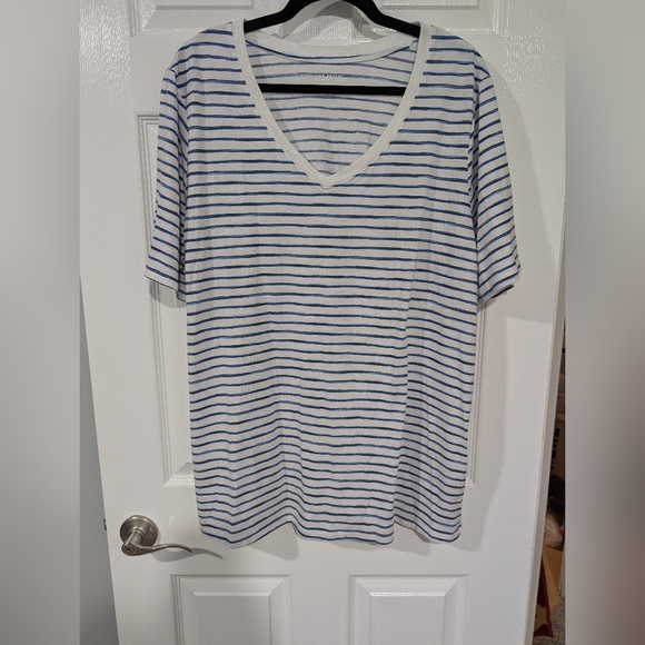 Lane Bryant White and Blue Striped V-Neck Classic Perfect Sleeve Tee Size 18/20 - Picture 1 of 7